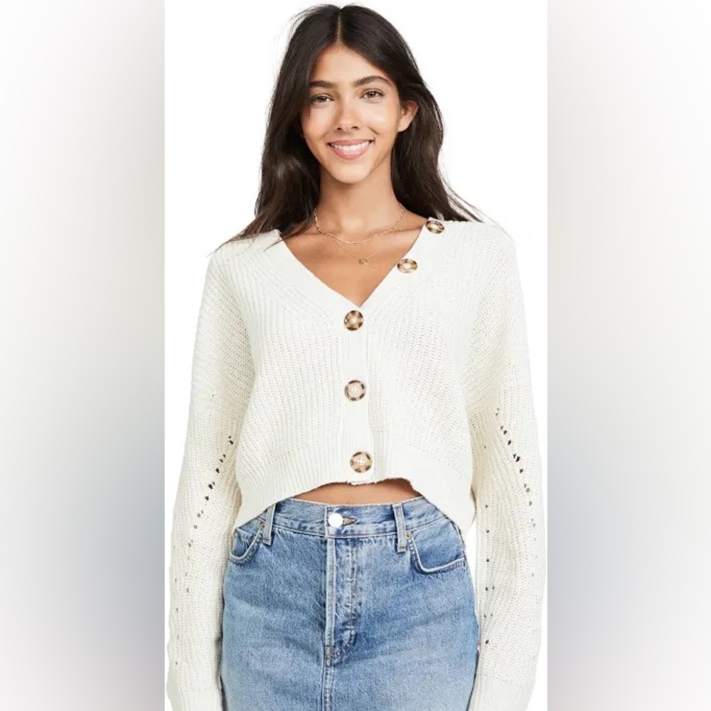 Line and Dot Scarlett Cardigan sweater in cream/tan/oat women’s size small